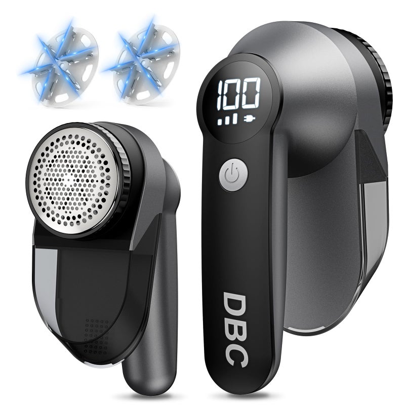DBC Fabric Shaver 3Speed Lint Remover for Clothes LED Display 15000rMin Powerful Motor Large Shaving Head Lint Shaver for Clothes 6Leaf Blades Lint Ball Furniture Fuzz Black Silver